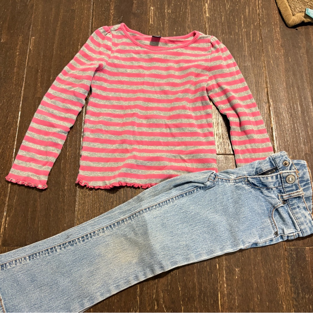 Sonoma Pink and Gray Striped Top with Blue Jeans